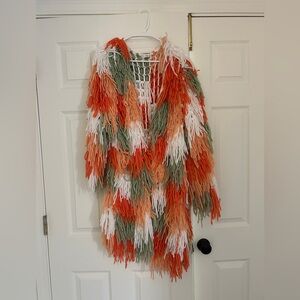 Glamorous Orange and Green Fringe Knit Top